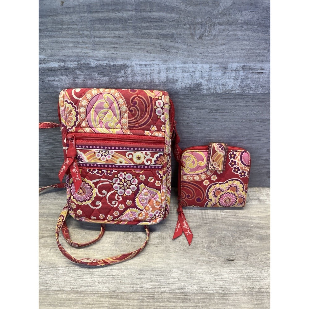 Vera Bradley Hipster Cross Body Bag & Mini Zip Wallet Pink 2 Pc